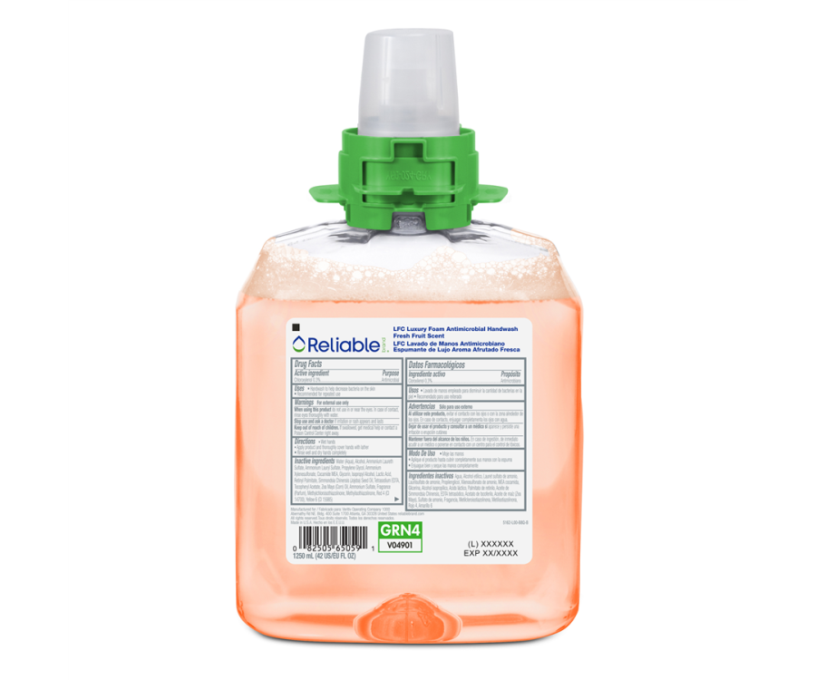 Reliable Brand® Fresh Fruit Scented LFC-12 Luxury Foam Hand Soap (1250 ml., 4 Bottles/Case)